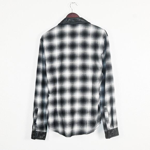 NASTY PIG Men's Button up Shirt Black Grey Plaid Faux Leather trim Sz Medium - Picture 3 of 10